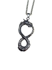 Jormungandr Necklace, The World Serpent -Stainless Steel Viking Pendant w/Chain
