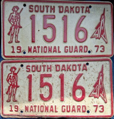1973 73 South Dakota License Plates Plate Pair Set National Guard
