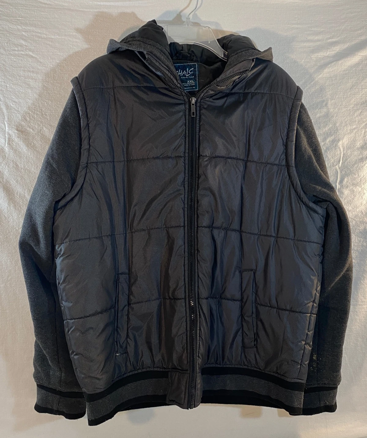Chalc Men's XXL Outdoor Winter Puffer Vest/Coat Sports Jacket Hood Grey & Black