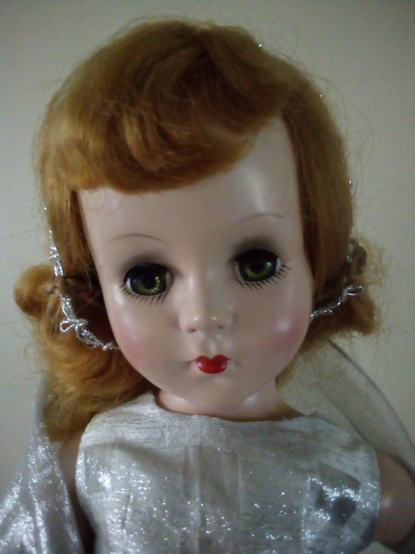 Vintage 1950s Hard Plastic 16in Sleep Eyes Doll. Curly Blonde Hair.Great Cond .
