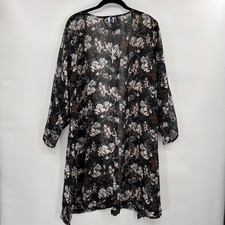 Womens Dark Floral Sheer Kimono Duster One Size Black Romantic Feminine Fairy