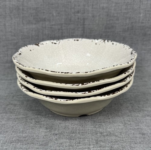 4 Stück Tommy Bahama Melamin Schüssel 7" Creme Crackle Suppe Müsli Rustikal Braun