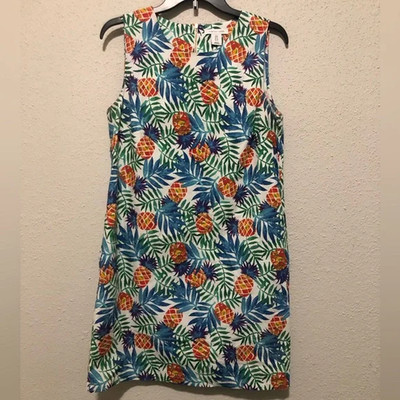 Tabitha Webb Anthropologie Dress Womens 8 Cotton Pineapple Tropical Sleeveless