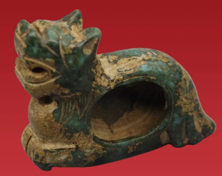 Vintage Chinese Green Jade Mythical Beast Carving Intricate Design - Image 3 of 4