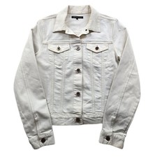 Theory Denim Jacket Womens Medium White Cream Jean Cotton Blend Trucker