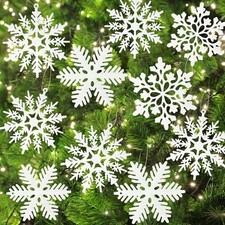Mziart White Glitter Snowflake Ornaments Christmas Tree Decorations, 36