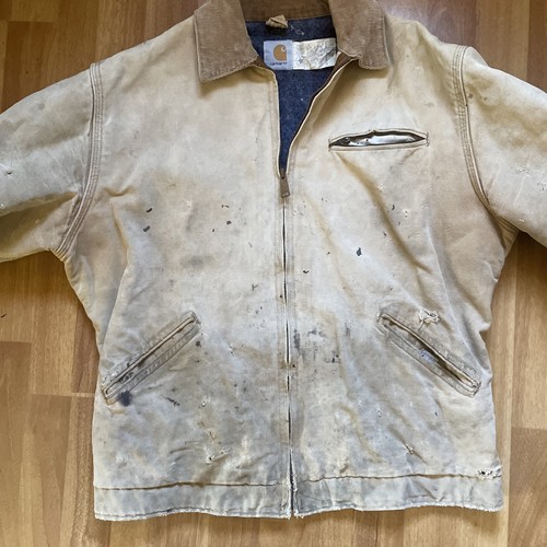 Vintage 80s Carhartt Detroit Jacket 6BLJ Distressed Blanket Lined Size 42 Tall - Bild 4 von 10
