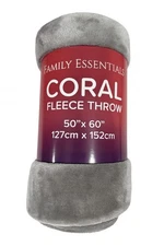 Family Essentials Coral Fleece Throw Blanket 50”x60” Ultra Soft Plush – Silver
