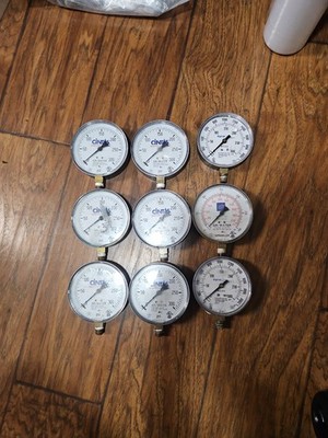 9x Lot Cintas Tyco 4'' 300 Psi 1/4 Npt Pressure Gauges