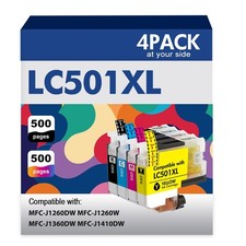 4pk LC501 XL Ink Cartridges for Brother MFC-J1260DW MFC-J1360DW J1410DW LC501