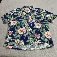 Paradise Found Shirt Mens XXXL 3X Green Pink Floral Hawaiian Beach Rayon USA