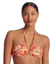 Lauren Ralph Lauren Shirred U-Neck Bikini Top Women's 10 Multi Floral Hook Back