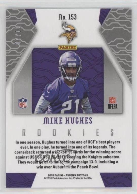 2018 Panini Phoenix Rookies Black /10 Mike Hughes #153 Rookie RC - Image 2 of 2