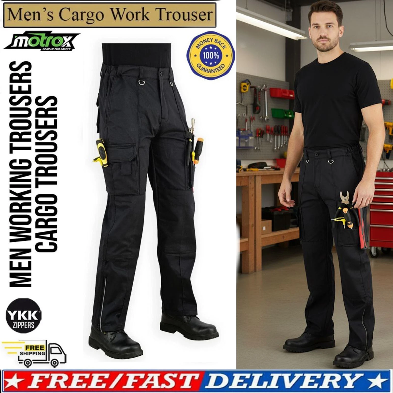 Men's Cargo Work Trousers Combat Pent knee pad pocket Premium Black Heavy duty
Opens in a new window