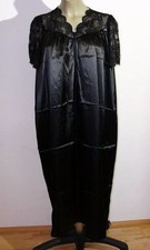 Vintage Satin Glanz Nachthemd mit Spitze am Auschnitt Glanz Schwarz Gr 54-5XL