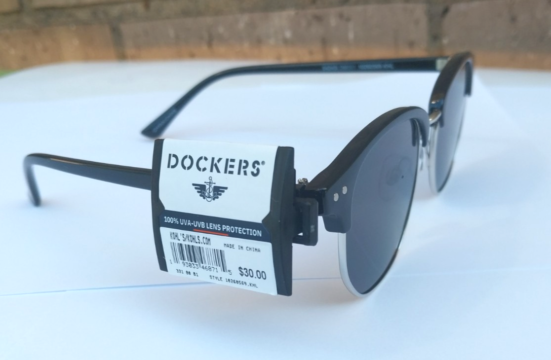 BRAND NEW MEN'S DOCKERS BLACK & SILVER ROUND SUNGLASSES, FREE