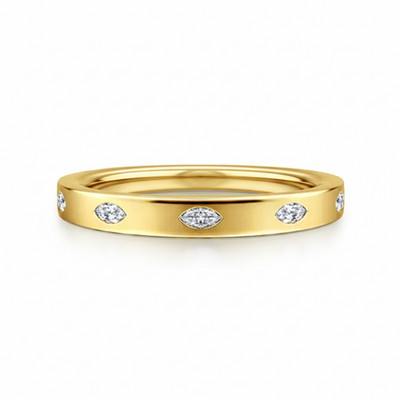 14K massiver Goldring 5 Marquise Lab Grown Diamant   0,15Ct F VVS2 Statement Band