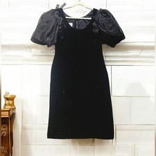 Vintage 80s Crushed Velvet Whimsigoth Dress with Sheer Puff Sleeves