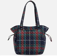 NWT Vera Bradley Glenna Satchel Tartan Plaid Navy New Purse Bag Tote Cinch $110