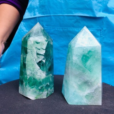 4.55LB 2pcs Natural ColourfulFluorite Obelisk Quartz Crystal Tower Point Healing