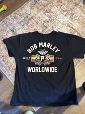 Bob Marley Worldwide Rasta Crest Graphic T Shirt Black Mens XL vintage rare