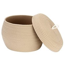 Round Cotton Rope Storage Basket with Lid, Decorative Woven Large Khaki