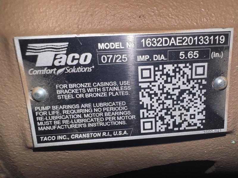 Taco 1632 In-Line Circulator Pump - Model 1632DAE20133119 - 5.65" Impeller