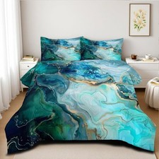 Turquoise Marble Comforter Set Queen Size Queen 90" x 90" Turquoise Marble 10a