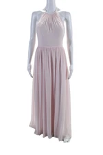 Azazie Womens Ruched Halter Backless Sleeveless Zipped Gown Pink Size 4