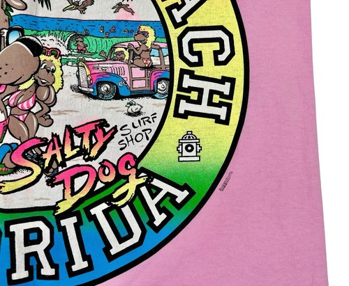 Vintage 80s Salty Dog Surf Shop Daytona Beach Tank Pink Surf Neon Size Large USA - Imagen 9 de 10