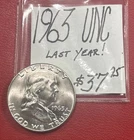 1963 Franklin Silver Half Dollar (UNC) Uncirculated! Last Year!  ENN Coins