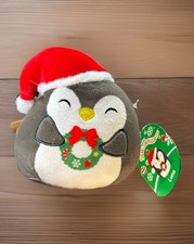 Squishmallows Luna the Penguin Christmas Wreath Holiday Santa Hat 4.5" 2022 NWT