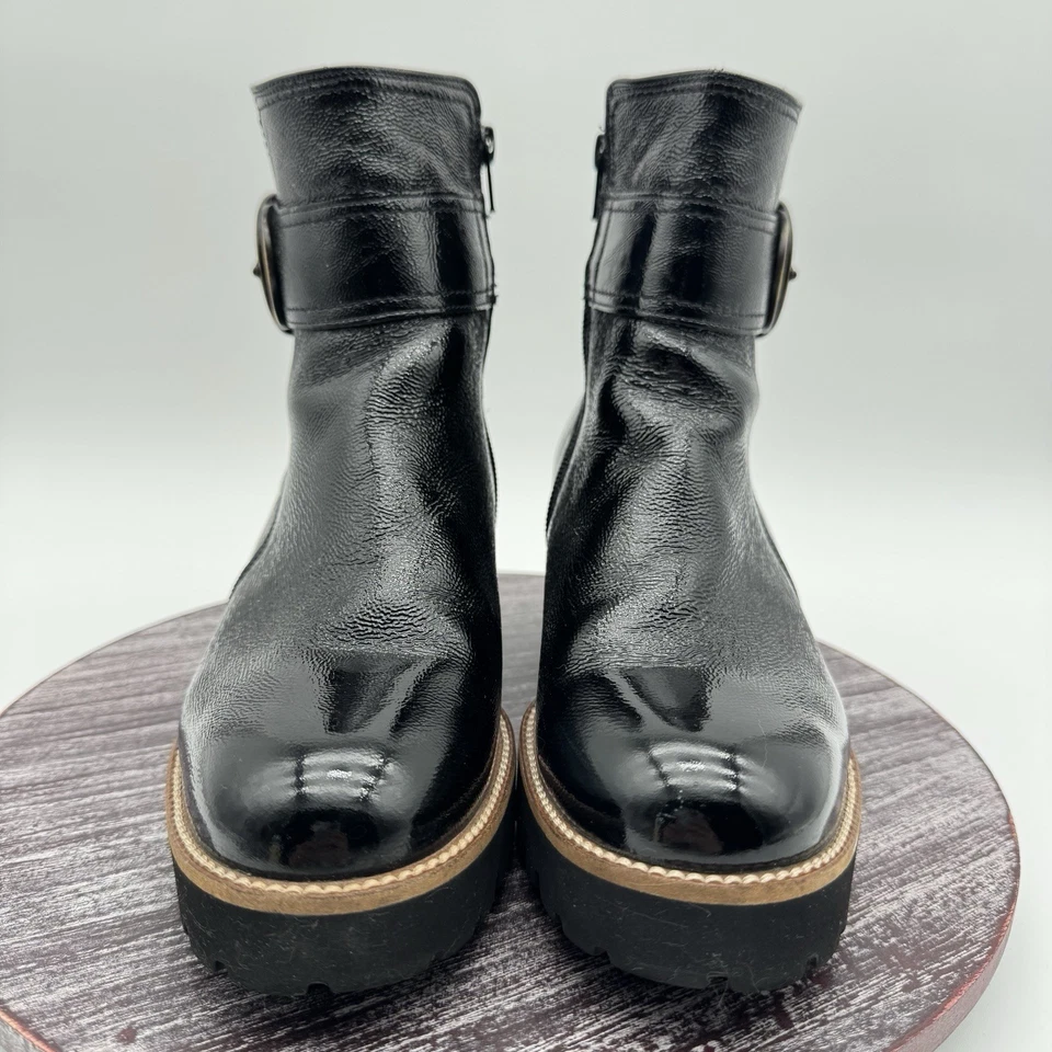 Paul Green Boots Womens 5 Dynamic Patent Leather Crinkled Chunky Outsole Shoes - Image 4 of 4