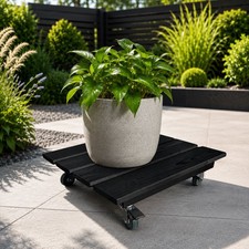 Heavy Duty Plant Pot Mover Trolley Wheels Wooden Outdoor Indoor Pot Caddy Black