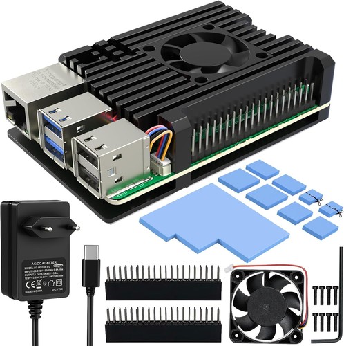 Raspberry Pi 5 Gehäuse Aluminium 4GB 8GB Kühler 5A Netzteil PWM Lüfter - Bild 3 von 11