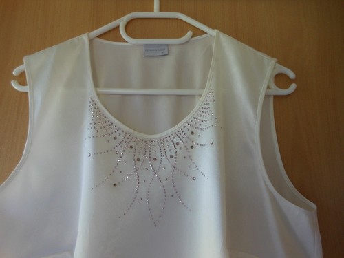 Damen Top ärmellos beige m. Glitzersteinchen Gr. 44 HERMANN LANGE Maße s. Text