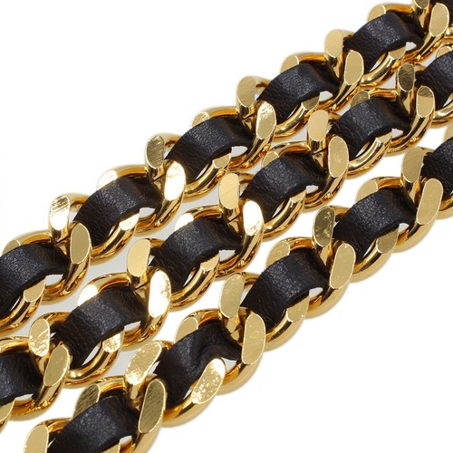 CHANEL Leather Chain Belt Gold-tone Coco Mark Logo 32" Vintage Excellent N2148 - Picture 4 of 9