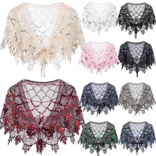 1920s Flapper Dress Gatsby Costume Accessories Cape Vintage Womens Sequin Shawls