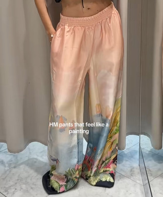 NWT H&M Printed Pull-on Viscose Pants Light pink/hummingbirds 1301710001 S M XL
