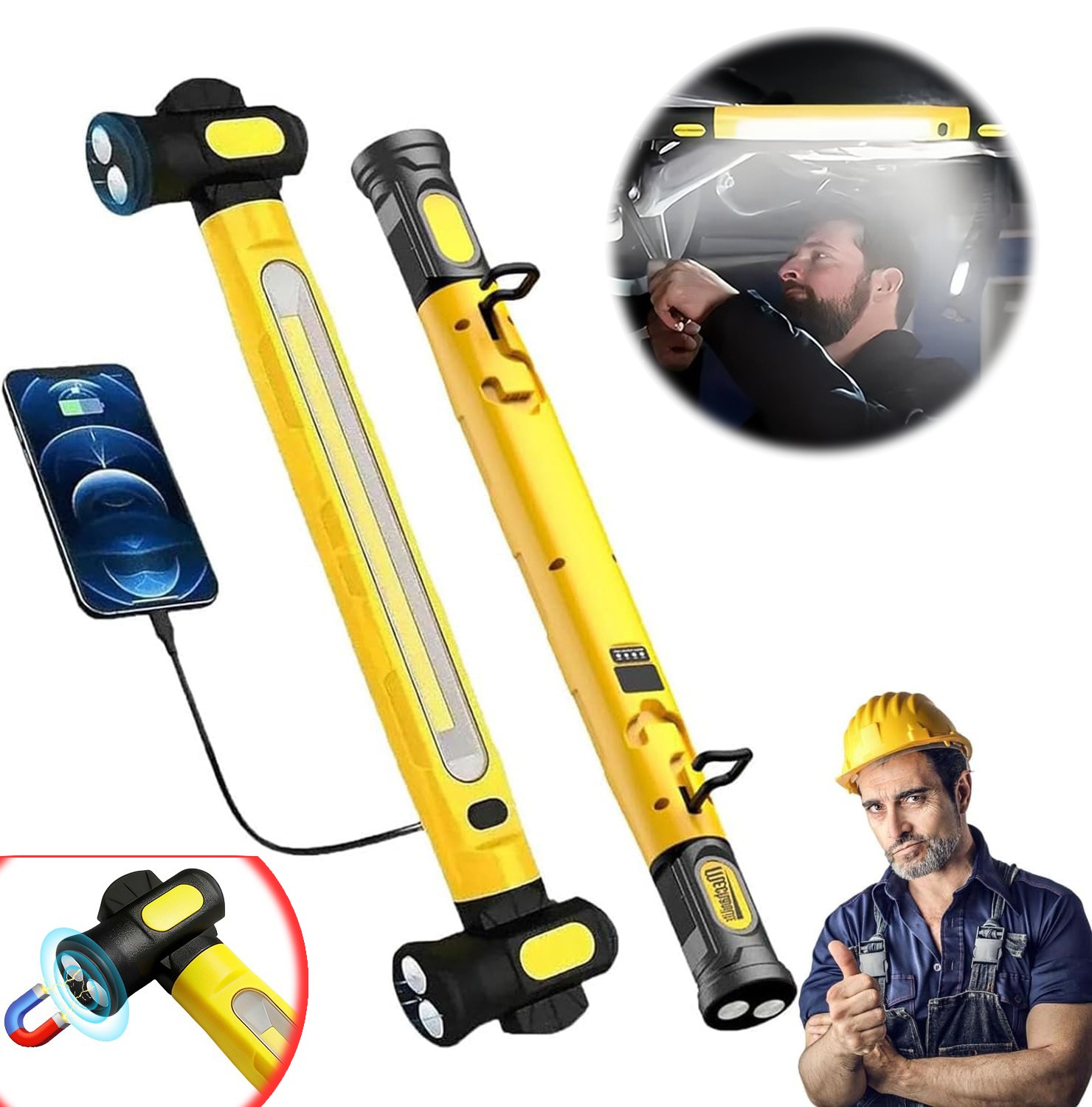 Under Hood Work Light Bar 3000LM LED Magnetic Light Bar with Hooks Rechargeable