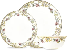 ACMLIFE Bone China Dinnerware Set for 4, 12-Piece Vintage Floral Dinnerware Set,