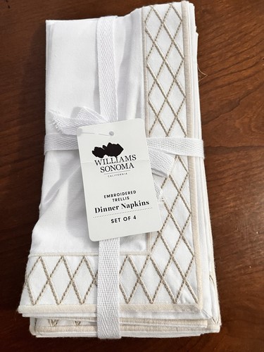 NWT Set of 4 Williams Sonoma Cotton Dinner Napkins "Embroidered Trellis" 4 AVAIL - Picture 2 of 6
