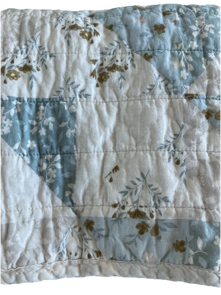Shabby Chic Quilted King Pillow Shams Set Of 2 Blue + White Floral Farmhouse - Image 3 of 4
