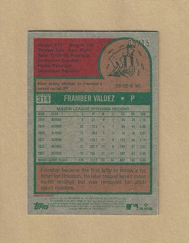 2024 Topps Heritage MINI Framber Valdez #314 PURPLE BORDER PARALLEL 09/15 Astros - Picture 2 of 2