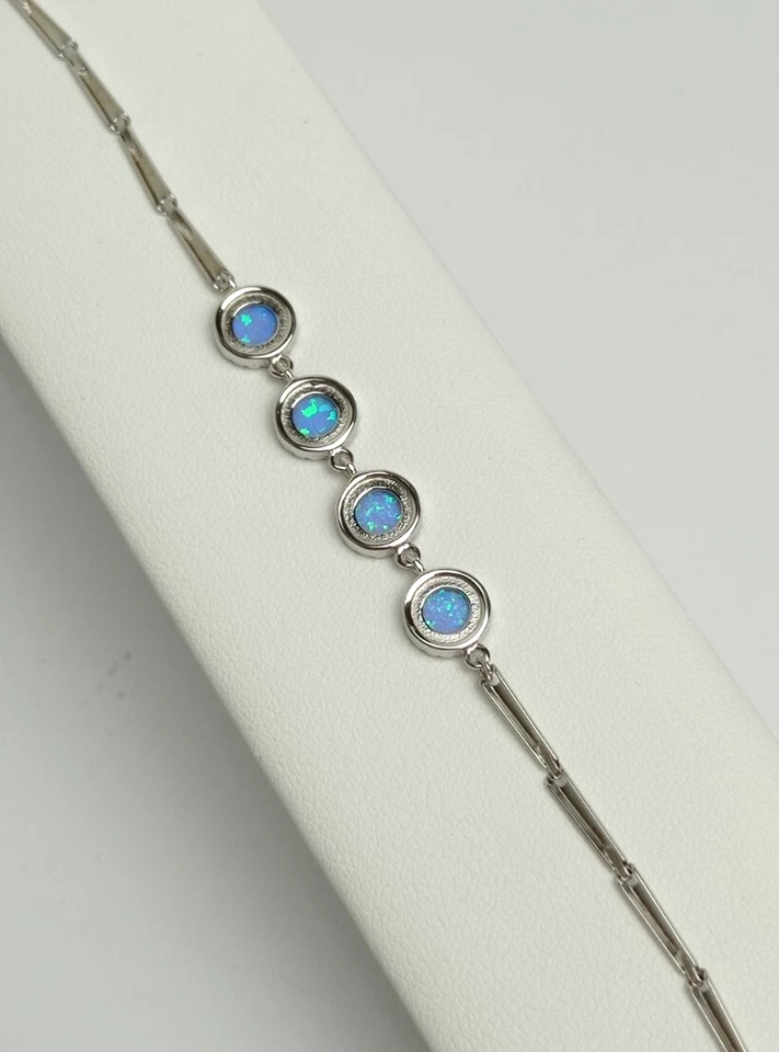 Bolsa de veludo prata 925 maravilhosa opala azul e pulseira CZ grátis  - Imagem 4 de 4