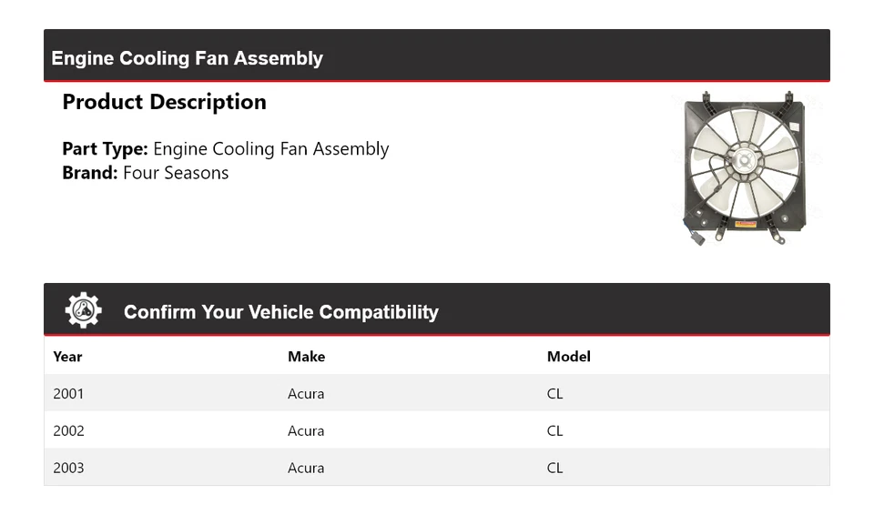 Conjunto de ventilador de refrigeración del motor Acura CL 2001-2003 4 estaciones 2002 Foto 2 de 4