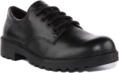 Geox Casey Junior Lace Up Leather Unisex School Shoes In Black Size US 4Y - 7Y