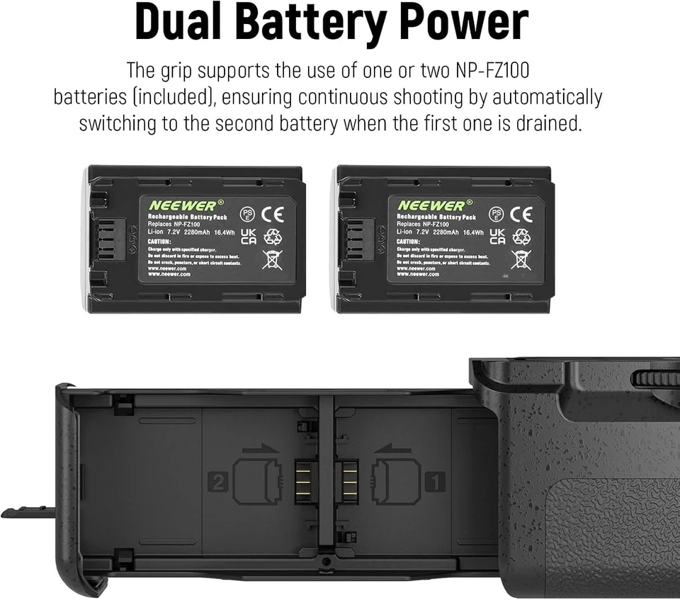 NEEWER Vertical Battery Grip Replacement for VG-C4EM with Two NP-FZ100 Batteries - Image 3 of 4