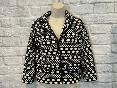Tory Burch Women's Elijah Black White Polka Dot 3/4 Sleeves Blazer Jacket Sz XS