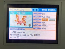 Shiny Moltres (Mount Ember Event) Pokemon Fire Red/Leaf Green GBA (For Home)